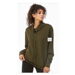 Ribbed drawstring pullover. Long sleeve. Olive